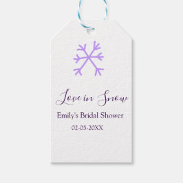 Liefde in sneeuw bruidsfeest paarse sneeuwvlokken  cadeaulabel