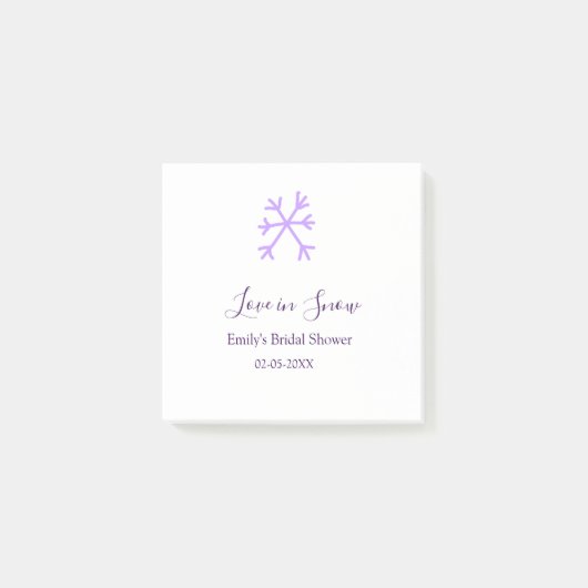 Liefde in sneeuw bruidsfeest paarse sneeuwvlokken post-it® notes (Voorkant)