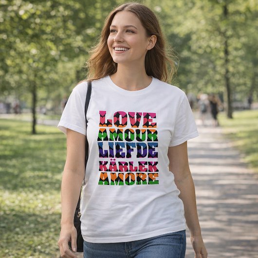 Liefde in veel talen Neon harten T-shirt