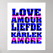Liefde in vele talen Blauw roze harten Poster (Voorkant)