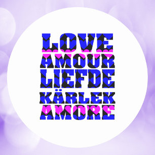 Liefde in vele talen Blauw roze harten Ronde Sticker