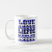 Liefde in vele talen Harten Blauw Koffiemok (Links)