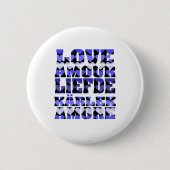 Liefde in vele talen Harten Blauw Ronde Button 5,7 Cm (Voorkant)