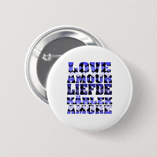 Liefde in vele talen Harten Blauw Ronde Button 5,7 Cm (Voorkant /achterkant)