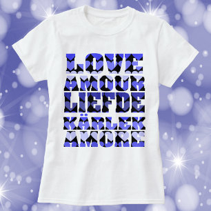 Liefde in vele talen Harten Blauw T-shirt