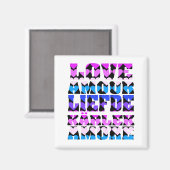 Liefde in vele talen Harten Roze Blauw Paarse Magneet (Voorkant / Achterkant)