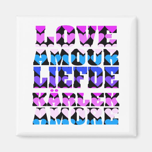 Liefde in vele talen Harten Roze Blauw Paarse Magneet (Voorkant)
