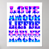 Liefde in vele talen Roze Paarse Blauw Poster (Voorkant)