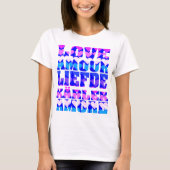 Liefde in vele talen Roze Paarse Blauw T-shirt (Voorkant)