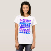 Liefde in vele talen Roze Paarse Blauw T-shirt (Voorkant volledig)