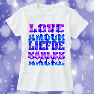 Liefde in vele talen Roze Paarse Blauw T-shirt