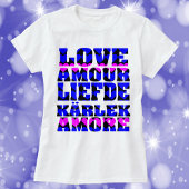 Liefde in vele talen Tekst Harten roze blauw T-shirt