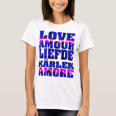 Liefde in vele talen Tekst Harten roze blauw T-shirt (Voorkant)