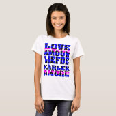 Liefde in vele talen Tekst Harten roze blauw T-shirt (Voorkant volledig)