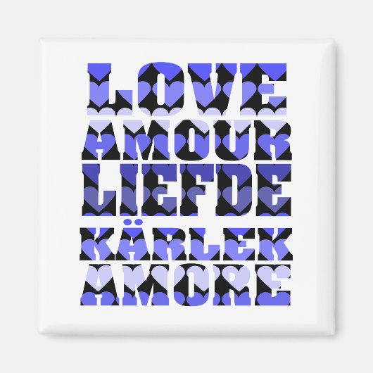Liefde in verschillende talen Blauwe harten Magneet (Voorkant)