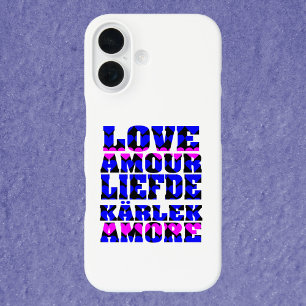 Liefde in verschillende talen Hart roze en blauw iPhone 16 Hoesje