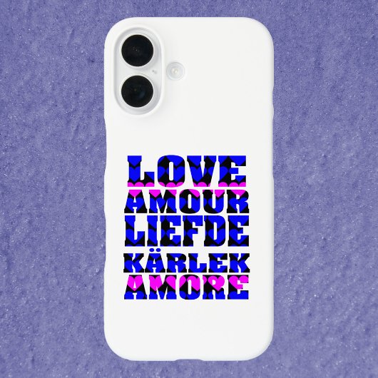 Liefde in verschillende talen Hart roze en blauw Case-Mate iPhone Case