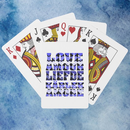 Liefde in verschillende talen Hearts Blue Pokerkaarten