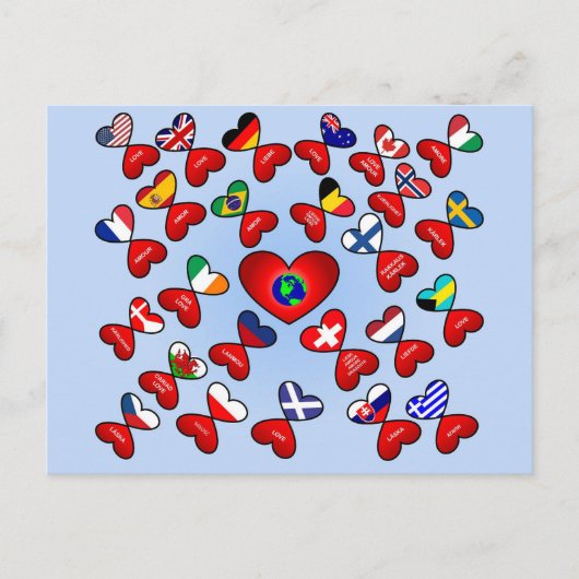 Liefde in verschillende wereldtalen Vlaggenhart Briefkaart (Voorkant)