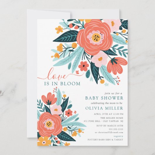 Liefde in volle bloei Baby shower Uitnodiging (Voorkant)