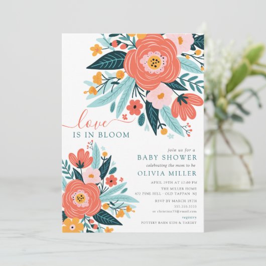 Liefde in volle bloei Baby shower Uitnodiging (Staand voorkant)