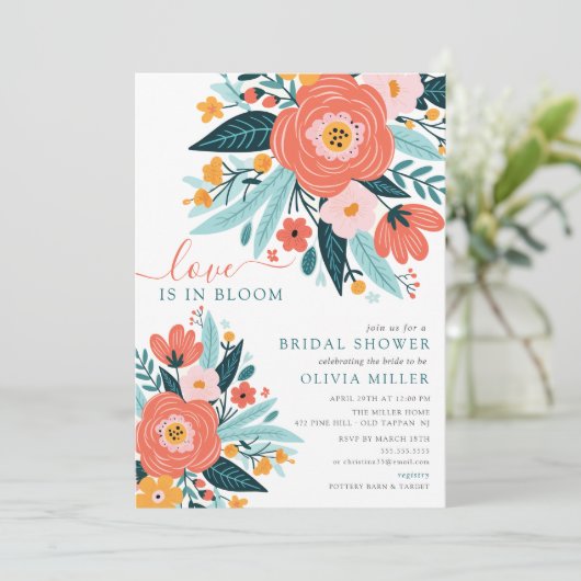 Liefde in volle bloei bruids douche uitnodiging (Staand voorkant)