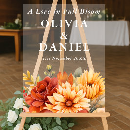 Liefde in volle bloei | Floral Fall Wedding Welkom Acryl Bord