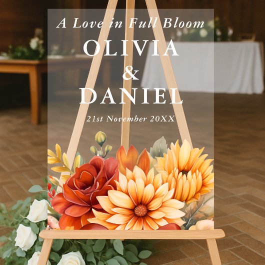 Liefde in volle bloei | Floral Fall Wedding Welkom Acryl Bord