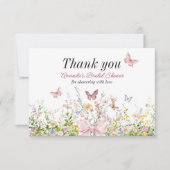 Liefde in volle bloei Roze Strik Bruidsboeket Bedankkaart (Voorkant)
