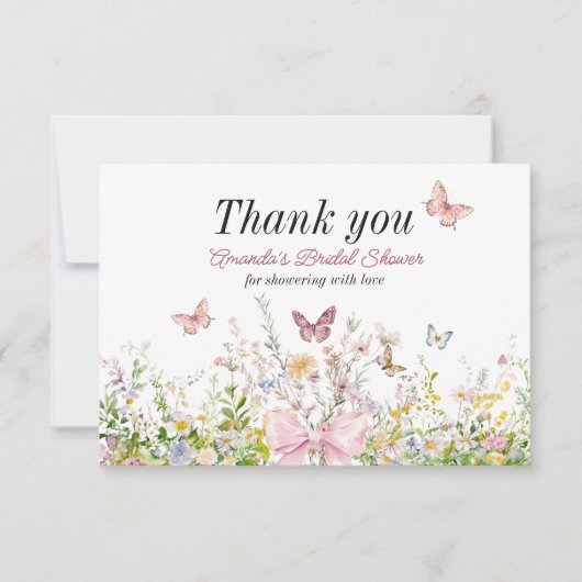 Liefde in volle bloei Roze Strik Bruidsboeket Bedankkaart (Voorkant)