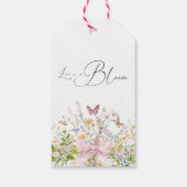 Liefde in volle bloei Roze Strik Bruidsbruiloft Cadeaulabel (Achterkant)