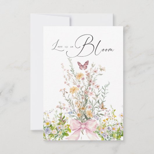 Liefde in volle bloei Roze strik Bruidsdouche Bedankkaart (Achterkant)