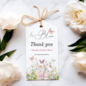 Liefde in volle bloei Roze strik bruidsfeest Cadeaulabel