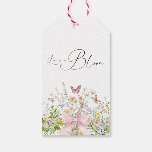 Liefde in volle bloei Roze strik bruidsfeest Cadeaulabel (Achterkant)