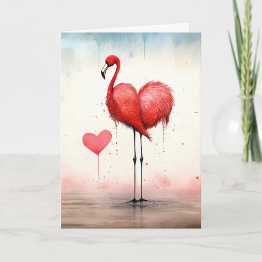Liefde in volle veer Valentijn Flamingo Kaart (Voorkant)