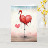 Liefde in volle veer Valentijn Flamingo Kaart (Gele Bloem)