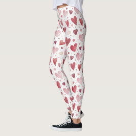 Liefde in Waterverf - grillig hartpatroon Leggings