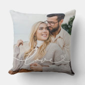 Liefde in wit schrift met hart aangepaste foto kussen (Voorkant)