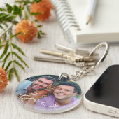 Liefde in wit schrift met hart aangepaste foto sleutelhanger (Voorkant Rechts)