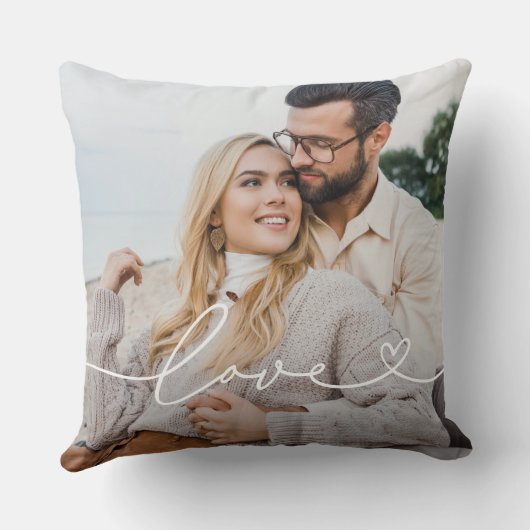 Liefde in witboek met aangepaste hartfoto kussen (Achterkant)