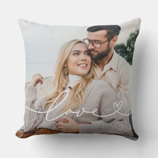 Liefde in witboek met aangepaste hartfoto kussen (Voorkant)