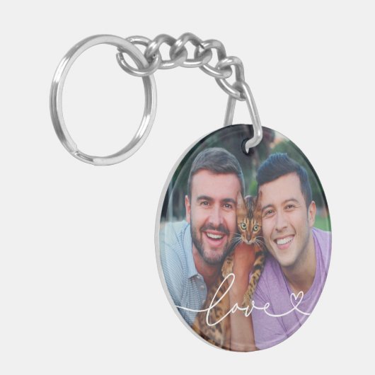 Liefde in witboek met aangepaste hartfoto sleutelhanger (Voorkant Links)