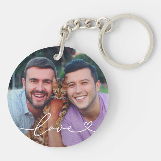 Liefde in witboek met aangepaste hartfoto sleutelhanger (Achterkant)