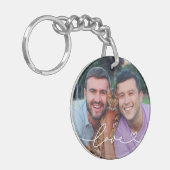 Liefde in witte script met hart aangepaste foto sleutelhanger (Voorkant Links)