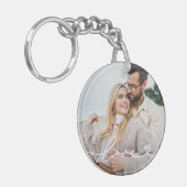 Liefde in witte script met hart aangepaste foto sleutelhanger (Voorkant Links)