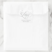 Liefde in zilver Elegant Script Bruiloft Monogram Vierkante Sticker (Tas)