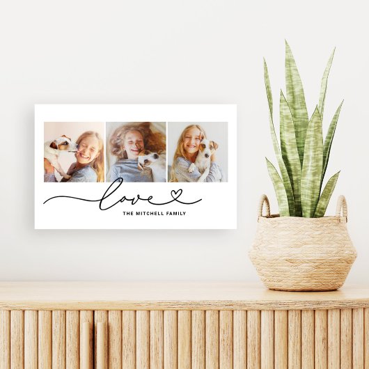 Liefde in zwart hart script aangepaste foto collag canvas afdruk