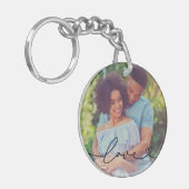 Liefde in zwart schrift met hart aangepaste foto sleutelhanger (Voorkant Links)