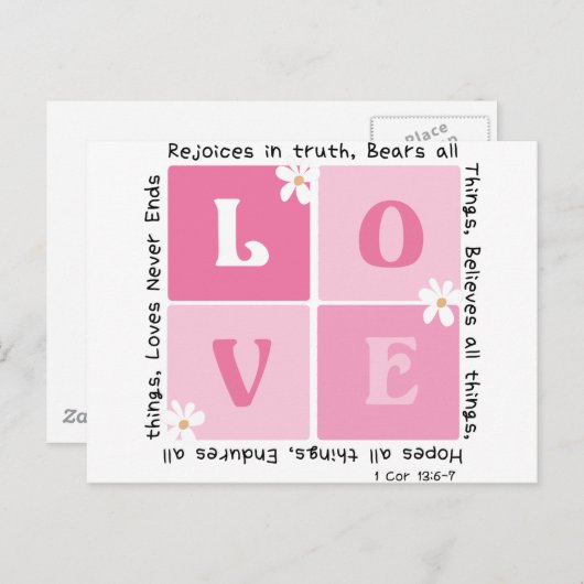 Liefde is... 1 cor. 13:6-7 briefkaart (Voorkant / Achterkant)