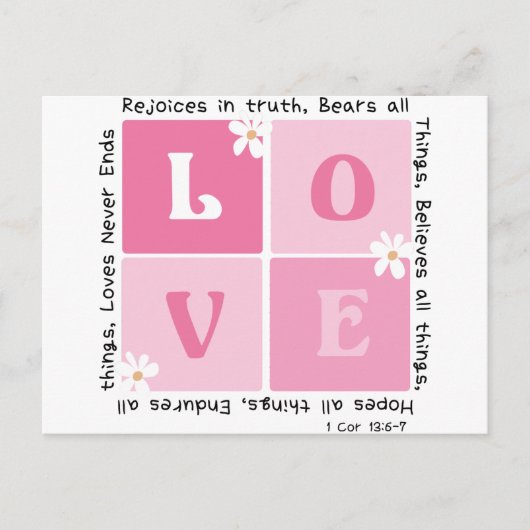 Liefde is... 1 cor. 13:6-7 briefkaart (Voorkant)